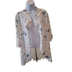 Unbranded Womens Open Kimono Cardigan XXL Floral White Lightweight Cottagecore